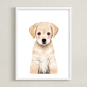 "Baby Labrador" - Art Print in yellow by Cass Loh - Framed