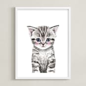 "Baby Kitten" - Art Print in grey by Cass Loh - Framed