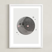 "A Happy Moon" - Art Print in Grey by Mollie Bohannon - Framed