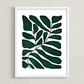 "Loopy Leaves I" - Art Print in Hunter green by Kelly Watkins - Framed
