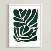 "Loopy Leaves II" - Art Print in Hunter green by Kelly Watkins - Framed