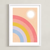 "Double Rainbow with Moon and Sun IV" - Art Print in Sunrise by Emanuela Carratoni - Framed