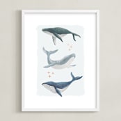 "Ocean Whales" - Art Print in Ocean Blue by Alice Nelen - Framed