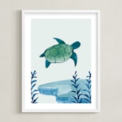 "Ocean Friends III" - Art Print in Turtle by Teju Reval - Framed