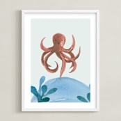 "Ocean Friends IV" - Art Print in Octopus by Teju Reval - Framed