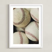 "Baseball 2" - Art Print in Beige by Helen Makadia - Framed