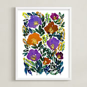 "hand painted flowers_5e" - Art Print in purple by Ramoncita - aticnomar - Framed