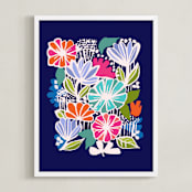 "Flower Cart" - Art Print in Navy Blue by Katja Ollendorff - Framed