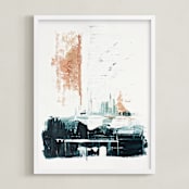 "Harbor's Edge" - Art Print in Harbor Teal by Karen Kaul - Framed