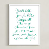 "Jingle Bells Holiday" - Art Print in Teal by Megan Kelso - Framed