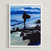 "Surfer in Silhouette" - Art Print in Cobalt Blue by Annie Seaton - Framed