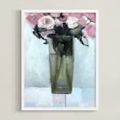 "Pink Flowers" - Art Print in Sweet Pink by Hadas Tal - Framed