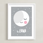 "Sleepy Moon" - Art Print in dusty grey by merry mack creative - Framed