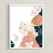 "Peach Abstract Botanical" - Art Print in Peach by Caryn Owen - Framed