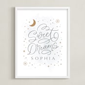 "Sweet Dreams Little One" - Personalized Art Print in Grey by Kristen Smith - Framed
