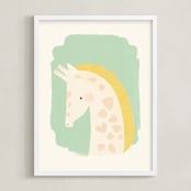 "Valentine Zoo Giraffe" - Art Print in Green by Lori Wemple - Framed