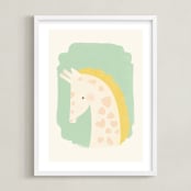 "Valentine Zoo Giraffe" - Art Print in Green by Lori Wemple - Framed