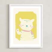 "Valentine Zoo Tiger" - Art Print in Yellow by Lori Wemple - Framed