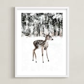 "winter baby deer" - Art Print in Charcoal Gray by Cass Loh - Framed