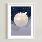 "What We Dream At Night" - Art Print in Midnight Blue by Carol Lin - Framed