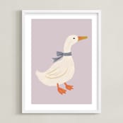 "Duck With Ribbon" - Art Print in Lilac by Cass Loh - Framed