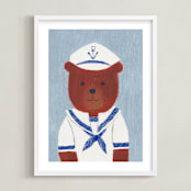 "Sailor Bear" - Art Print in Dusty Blue by Madhvi Samimi - Framed