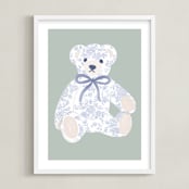 "Blue Bear" - Art Print in Sage by Jenna Holcomb - Framed