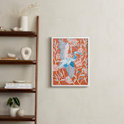 "Blue Heron with Blossoms" - Art Print in Coral by Stefanie Lane - In a Room