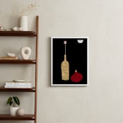 "Flower, onion, and a wine bottle" - Art Print in Red onion by Sonya Percival - In a Room