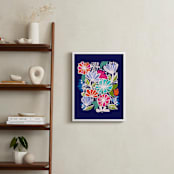 "Flower Cart" - Art Print in Navy Blue by Katja Ollendorff - In a Room
