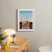 "Greetings from Monstropolis" - Art Print in Sky Blue by Erica Krystek - In a Room