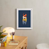 "Catstack" - Art Print in Navy by Nieves Herranz - In a Room