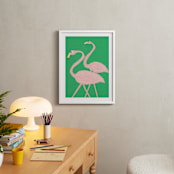 "Flamingo Amigos" - Art Print in grass green by Elliot Stokes - In a Room