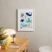 "Sea Friends" - Art Print in Sea Blue by Beth Schneider - In a Room
