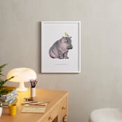 "baby hippo and bird" - Personalized Art Print in Tumbleweed by Cass Loh - In a Room