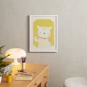"Valentine Zoo Tiger" - Art Print in Yellow by Lori Wemple - In a Room