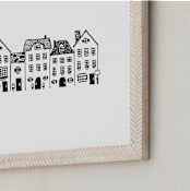 "Village Life" - Art Print in Black by TM Stationery - Frame Close-up