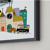 "Villagescape Stats" - Personalized Art Print in Storybook by Tanya Lee of Frooted Design - Frame Close-up