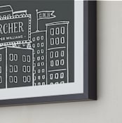 "Cityscape Stats" - Personalized Art Print in Chalkboard Grey by Tanya Lee of Frooted Design - Frame Close-up