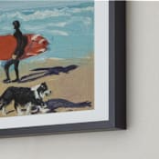 "Dog Beach Carmel; Surfer with Dog" - Art Print in Pacific Blue by Annie Seaton - Frame Close-up