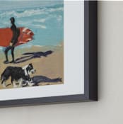 "Dog Beach Carmel; Surfer with Dog" - Art Print in Pacific Blue by Annie Seaton - Frame Close-up