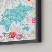 "Floral watercolor world map" - Art Print in Aquamarine blue by Rosana Laiz Blursbyai - Frame Close-up
