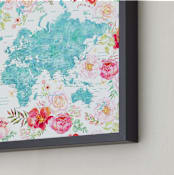 "Floral watercolor world map" - Art Print in Aquamarine blue by Rosana Laiz Blursbyai - Frame Close-up