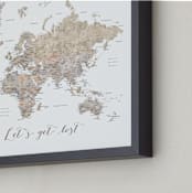 "Let's get lost watercolor world map" - Art Print in Taupe and grey by Rosana Laiz Blursbyai - Frame Close-up