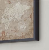 "Vintage world map with sea monsters" - Art Print in Sepia by Rosana Laiz Blursbyai - Frame Close-up