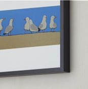 "Gossiping Gulls" - Art Print in Ocean Blue by Rachel Nelson - Frame Close-up