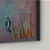 "Colorful Texture & Woodpecker" - Art Print in Light Blue by Andy Mars - Frame Close-up
