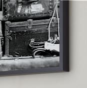 "Old World Travelers" - Art Print in Black and White by Janet Cruz - Frame Close-up