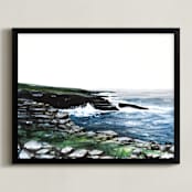 "Rocky Sea Cliffs" - Art Print in Sea Mist Blue by Emma Ballou - Framed
