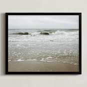 "By the sea - Waves" - Art Print in Gray Green by Lying on the grass - Framed